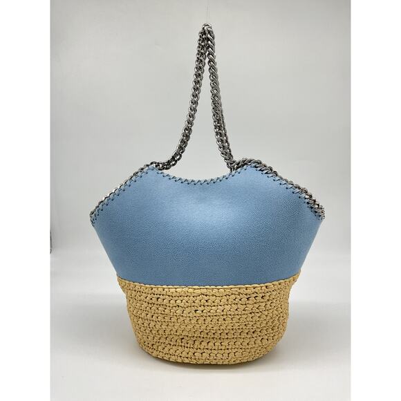 Stella Mccartney Medium Blue Raffia Falabella Tote Bag - Picture 3 of 5